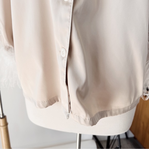 SOLD ❌ CREAM FEATHER DETAILED SILKY BLOUSE - Picture 6 of 13